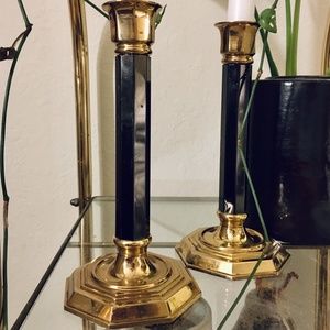 Pair of Art Deco Black & Brass Candle Sticks